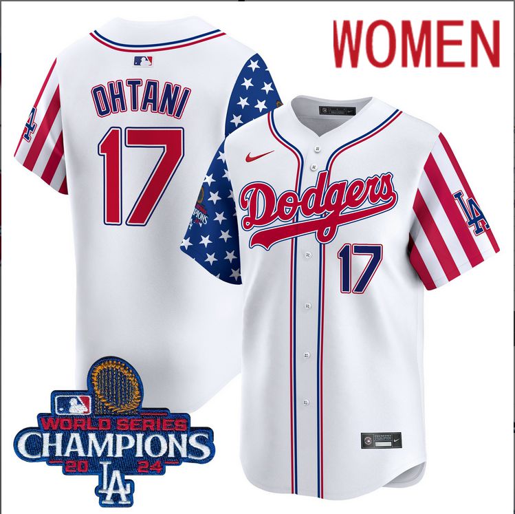 Women MLB Los Angeles Dodgers #17 Ohtani American Style white 2024 World Series Champions  Limited Jersey